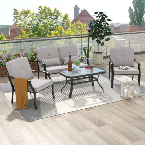 Garden Conversation Furniture Set with metal Frame and Coffee Table in Grey