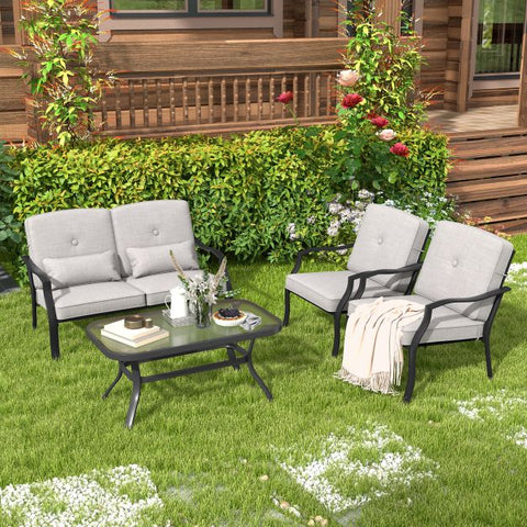 Garden Conversation Furniture Set with metal Frame and Coffee Table in Grey