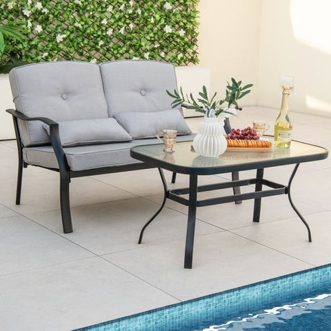 Garden Conversation Furniture Set with metal Frame and Coffee Table in Grey