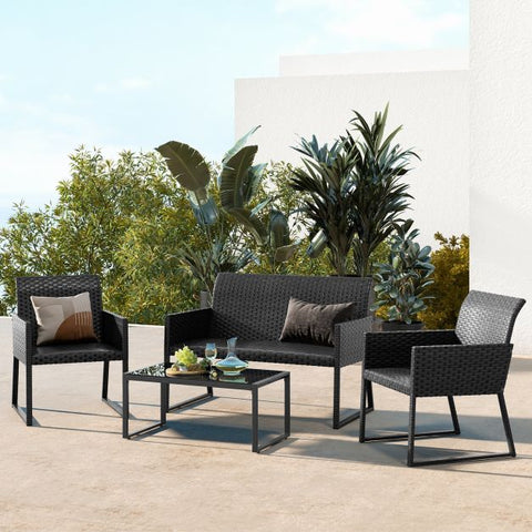 Outdoor Wicker Furniture Set with Loveseat and Quick Drying Foam in Brown