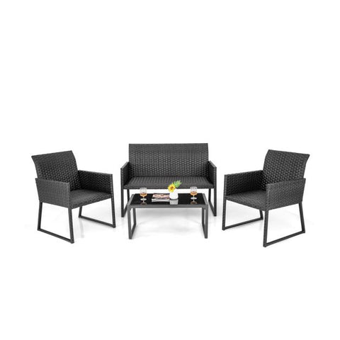 Outdoor Wicker Furniture Set with Loveseat and Quick Drying Foam in Brown
