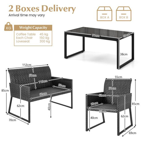 Outdoor Wicker Furniture Set with Loveseat and Quick Drying Foam in Brown