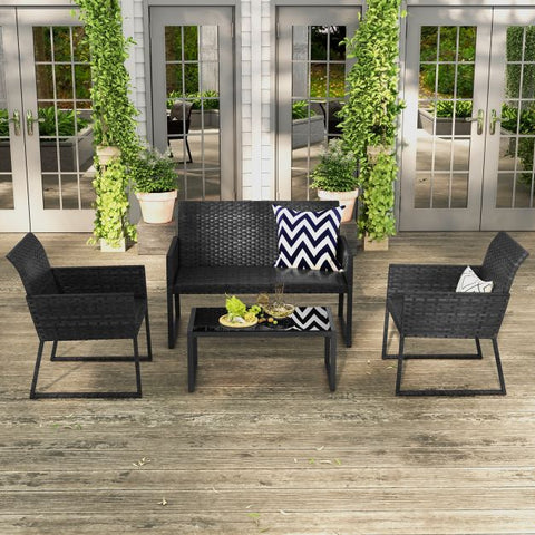 Outdoor Wicker Furniture Set with Loveseat and Quick Drying Foam in Brown