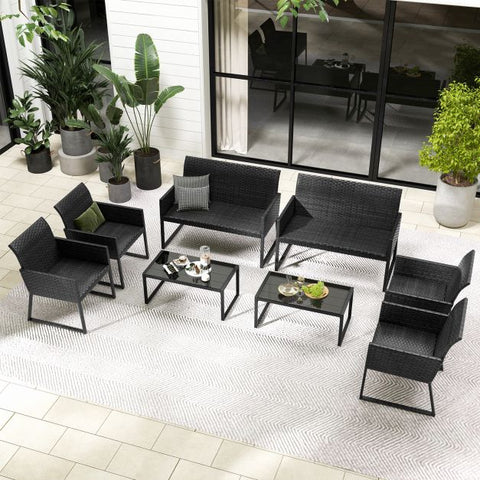 Outdoor Wicker Furniture Set with Loveseat and Quick Drying Foam in Brown