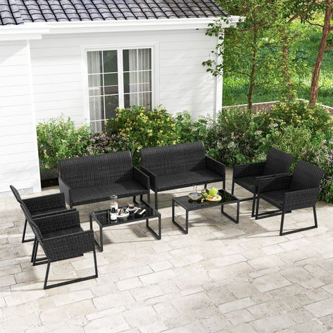 Outdoor Wicker Furniture Set with Loveseat and Quick Drying Foam in Brown