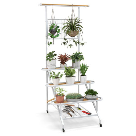 Hanging 4 Tier Multi-Purpose Plant Stand with Swivel Wheels