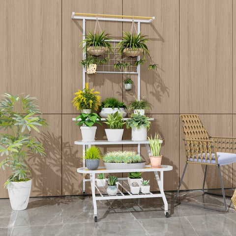 Hanging 4 Tier Multi-Purpose Plant Stand with Swivel Wheels