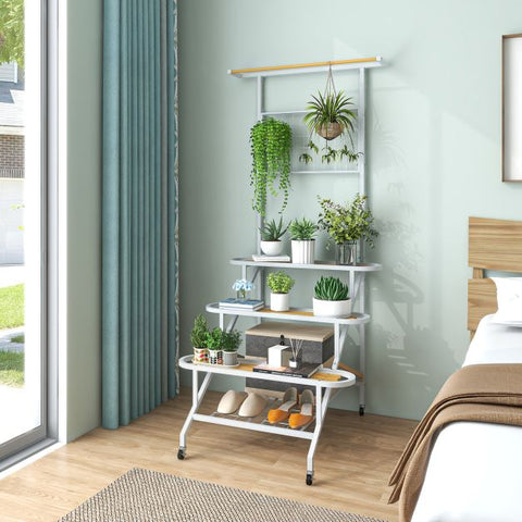 Hanging 4 Tier Multi-Purpose Plant Stand with Swivel Wheels