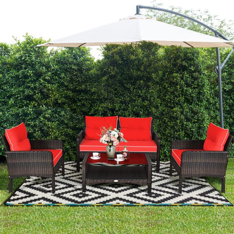 Outdoor Furniture Conversation Set with Cushions in Red