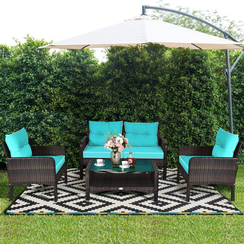 Outdoor Furniture Conversation Set with Cushions in Red