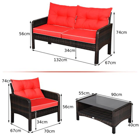 Outdoor Furniture Conversation Set with Cushions in Red