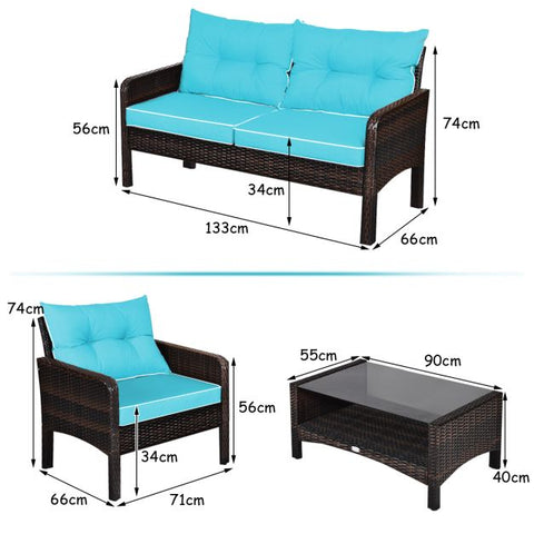 Outdoor Furniture Conversation Set with Cushions in Red