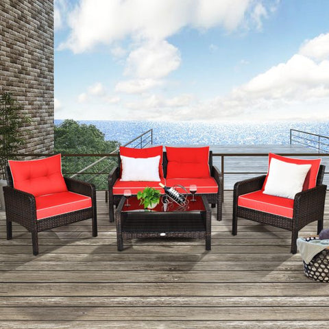 Outdoor Furniture Conversation Set with Cushions in Red