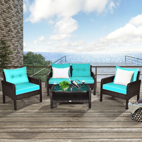 Outdoor Furniture Conversation Set with Cushions in Red