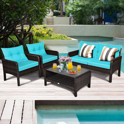 Outdoor Furniture Conversation Set with Cushions in Red