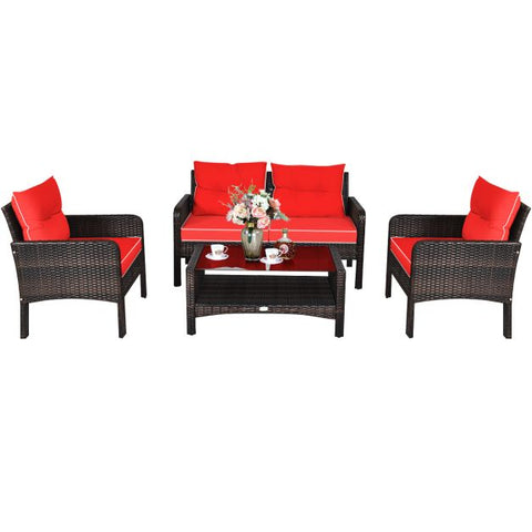 Outdoor Furniture Conversation Set with Cushions in Red