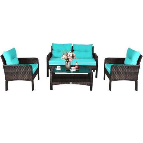 Outdoor Furniture Conversation Set with Cushions in Red