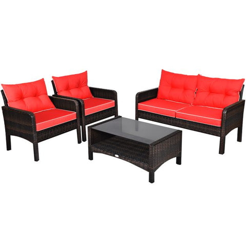 Outdoor Furniture Conversation Set with Cushions in Red