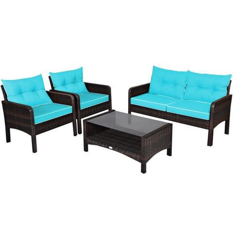 Outdoor Furniture Conversation Set with Cushions in Red