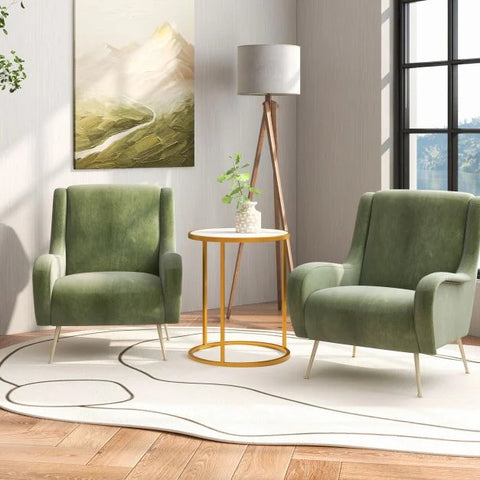 Simple Round Side Table with Golden Metal Frame