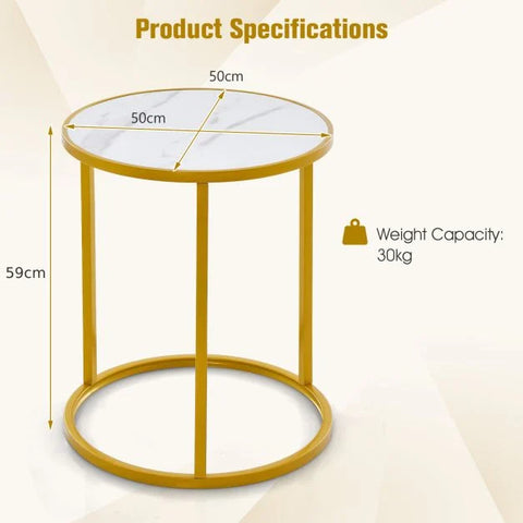 Simple Round Side Table with Golden Metal Frame