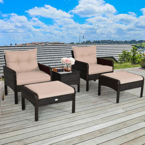 Outdoor Furniture Set with Coffee Table and Cushioned Sofa in Brown