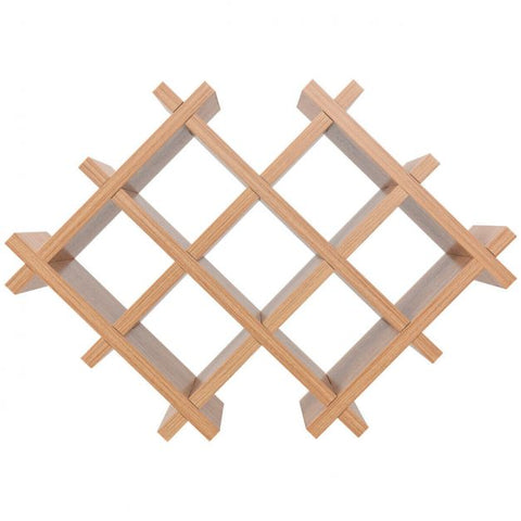 Floating Wall Mounted Wine Rack with Four Separate Shelves, 2 with Glass Storage-Natural
