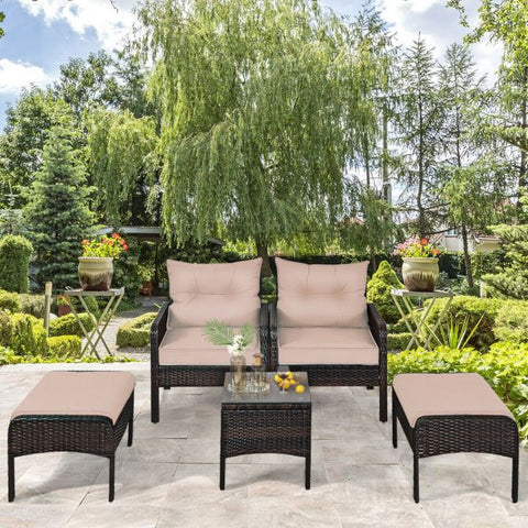 Outdoor Furniture Set with Coffee Table and Cushioned Sofa in Brown