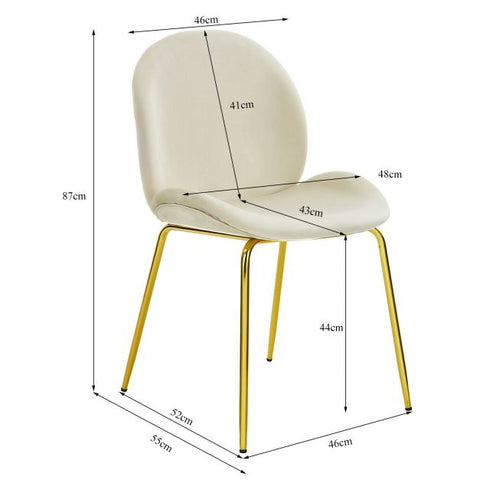 Glamorous Set of 2 Velvet Dining Chairs with Golden Legs