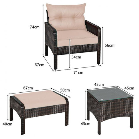 Outdoor Furniture Set with Coffee Table and Cushioned Sofa in Brown