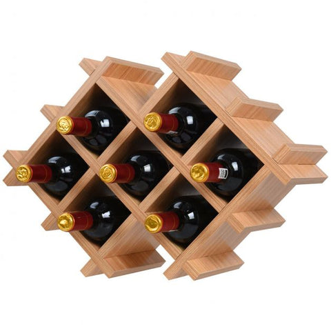 Floating Wall Mounted Wine Rack with Four Separate Shelves, 2 with Glass Storage-Natural