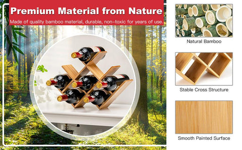 Compact and Exquisite 8 Bottle Wine rack with Bamboo Construction and Elegant Design