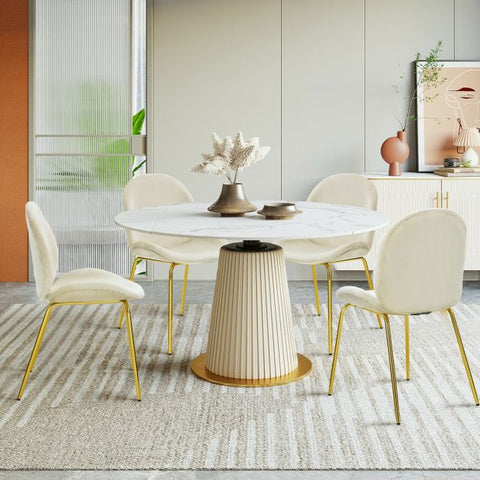 Glamorous Set of 2 Velvet Dining Chairs with Golden Legs