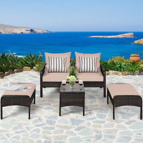 Outdoor Furniture Set with Coffee Table and Cushioned Sofa in Brown