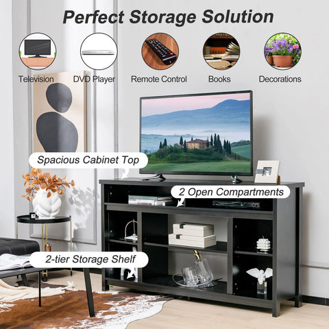 Modern and Ultra-Spacious TV Stand with Sleek Design and 58 inch TV Capacity in Black