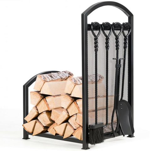 Firewood Rack Set with 4 Tools for Fireplace Log Storage