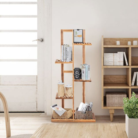 Patio 5 Tier Wooden Plant Stand with Vertical Design in Brown