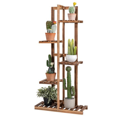Patio 5 Tier Wooden Plant Stand with Vertical Design in Brown