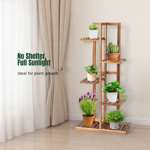 Patio 5 Tier Wooden Plant Stand with Vertical Design in Brown