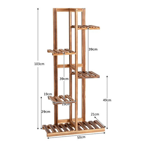 Patio 5 Tier Wooden Plant Stand with Vertical Design in Brown