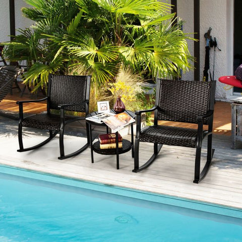 Garden Rocking Chair Set with side table with iron frame in Dark Brown
