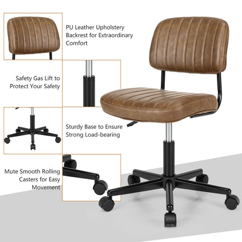 Adjustable Armless Chair with 360 Degree Rotating Seat Ergonomic Backrest