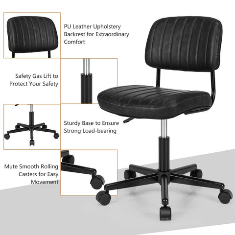 Adjustable Armless Chair with 360 Degree Rotating Seat Ergonomic Backrest