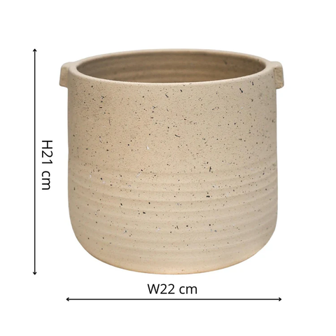 Elegant Handmade Indoor Stoneware Planter with Handle in Oat