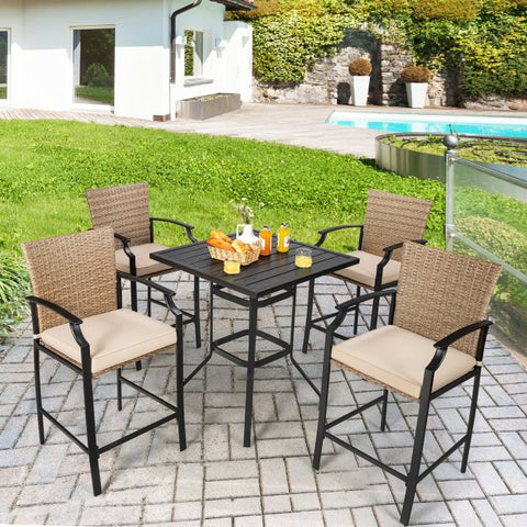 Maximo Wicker Garden bar Table and Stools Set with Steel Frame