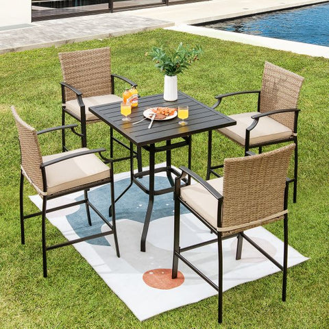 Maximo Wicker Garden bar Table and Stools Set with Steel Frame