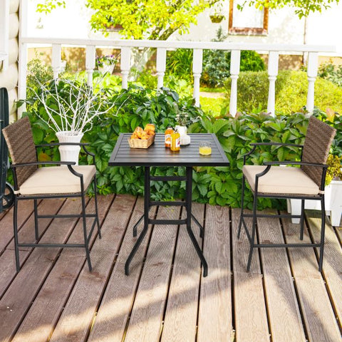 Maximo Wicker Garden bar Table and Stools Set with Steel Frame