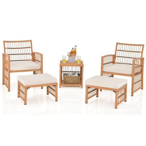 Outdoor Wicker Conversation Furniture Set with Back Cushions in White