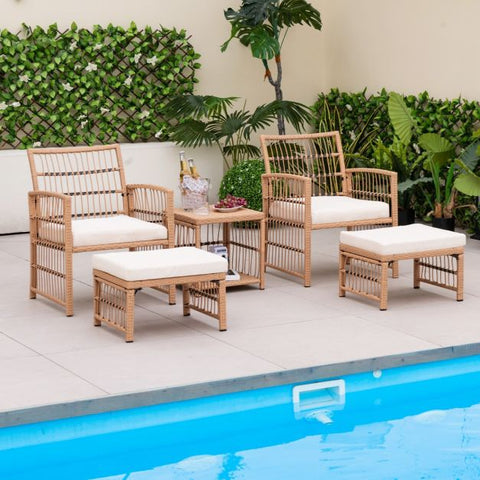 Outdoor Wicker Conversation Furniture Set with Back Cushions in White