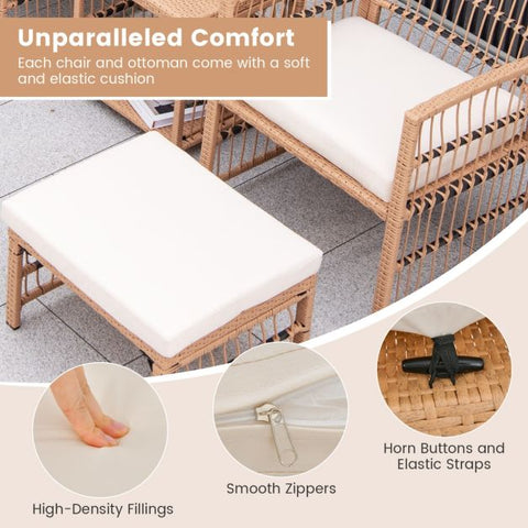 Outdoor Wicker Conversation Furniture Set with Back Cushions in White